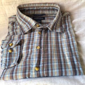 $125 Toscano Blue Cotton woven casual roll sleeve shirt Men’s size Large
